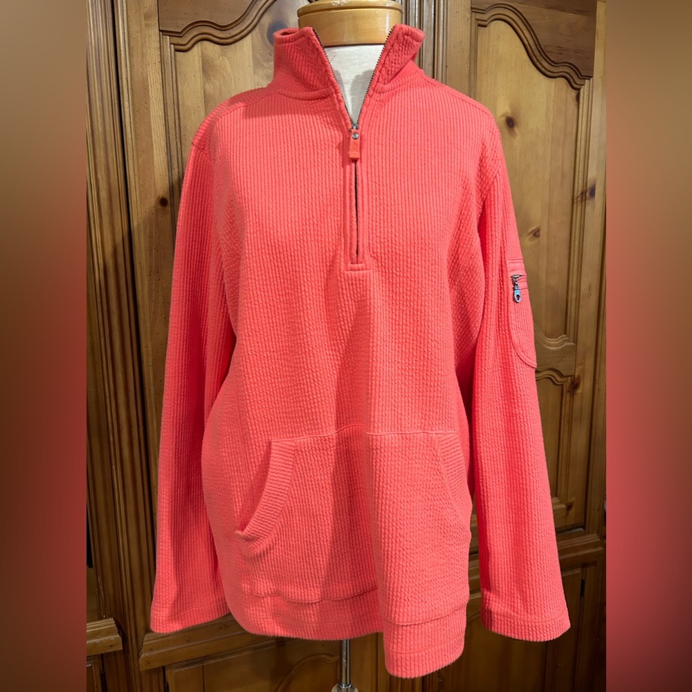 Coldwater Creek - coral ribbed 1/4 zip pullover -Size Large
